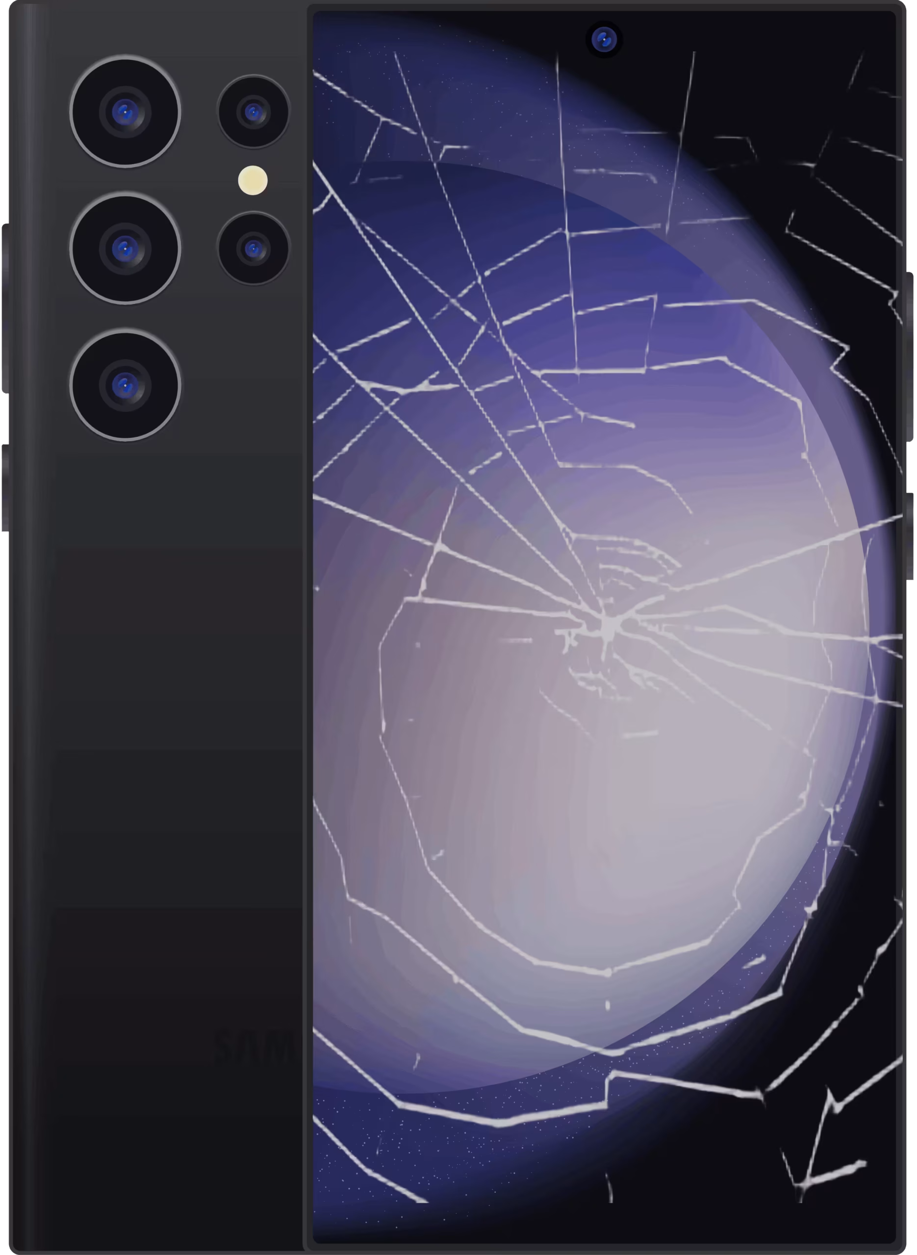 Samsung phone with a cracked screen